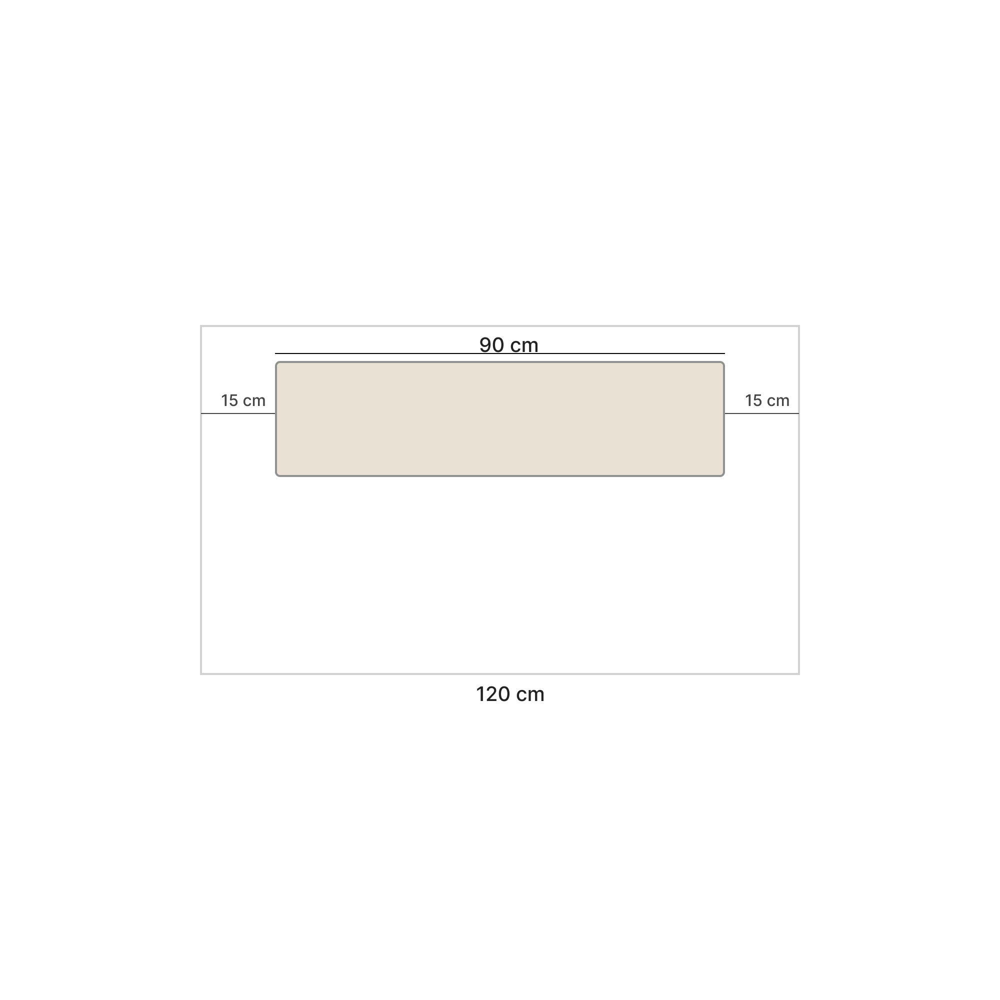 Desk layout guide showing 90cm shelf on a 120cm desk